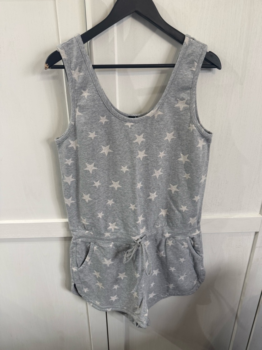 bobi Light Gray Star Print Tank Romper
